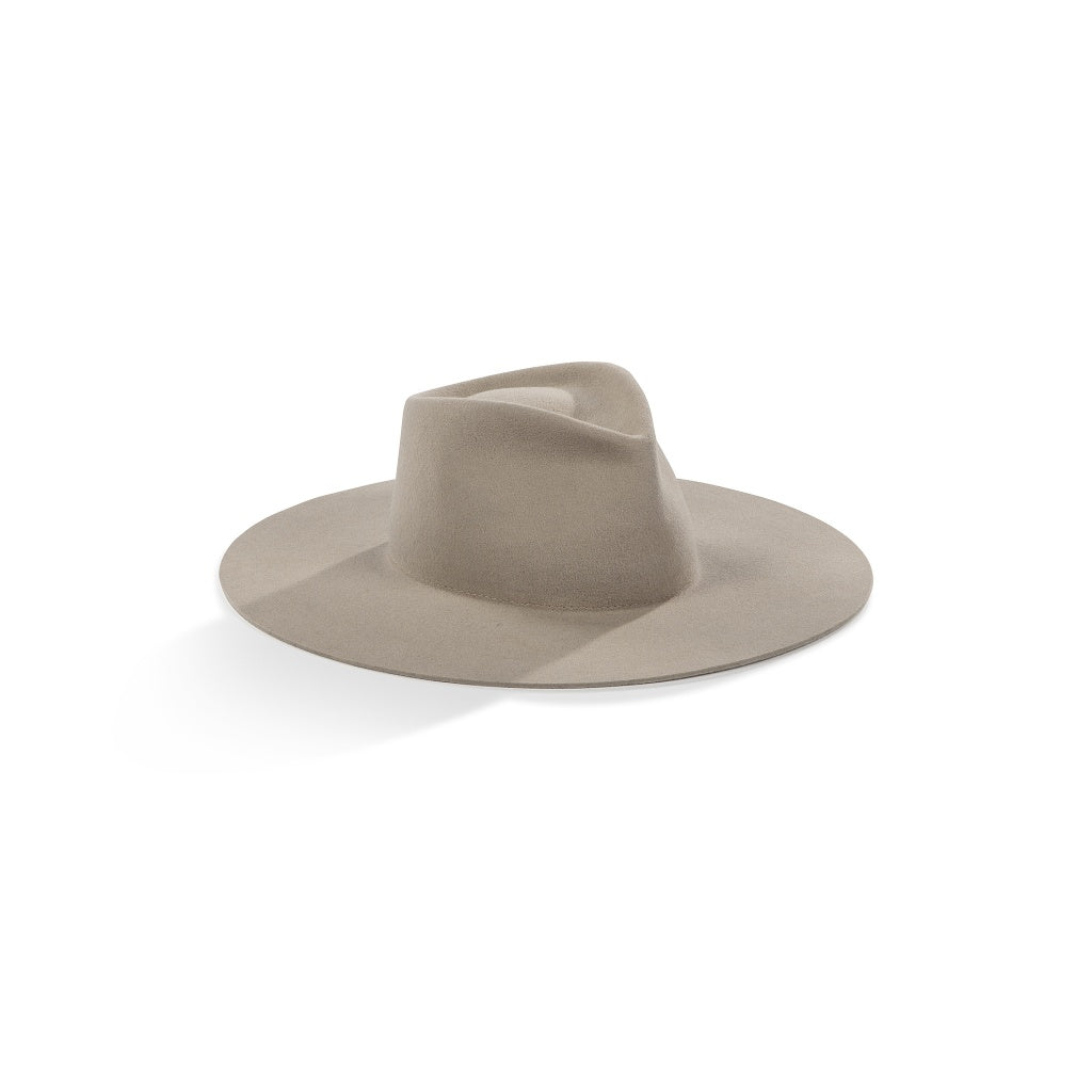 Society Smooth Shadow Hat. Bestseller. Beige Hat. Neutral. Fedora Style. Pointed Shape. Statement Hat. Sand Coloured Hat.