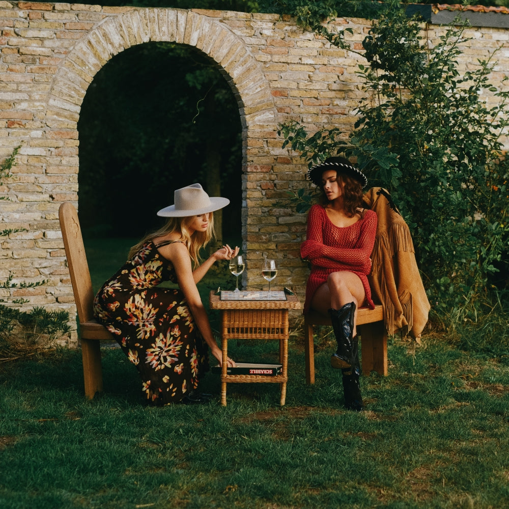 Society Smooth Shadow Hat. Bestseller. Beige Hat. Neutral. Fedora Style. Pointed Shape. Statement Hat. Sand Coloured Hat.