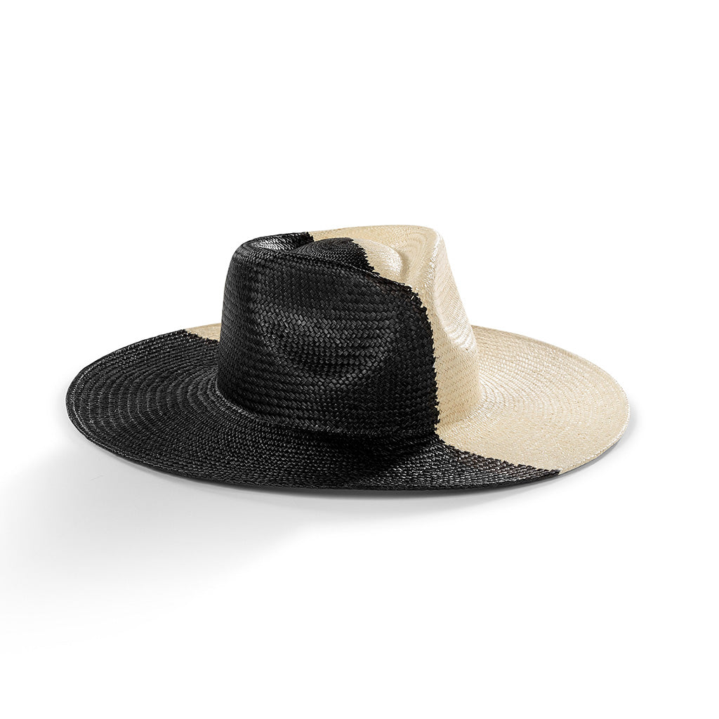 The Straw Iconic Limited Eclipse. Straw hat. Straw hat styles. Summer hat style. Summer hat. Summer hat styles. Black and white hat. Duo tone black and white hat. Duo-tone hat style. unique hat. statement hat. Unique Hat designs. Unique hat styles. Statement Hat. Statement hat Styles