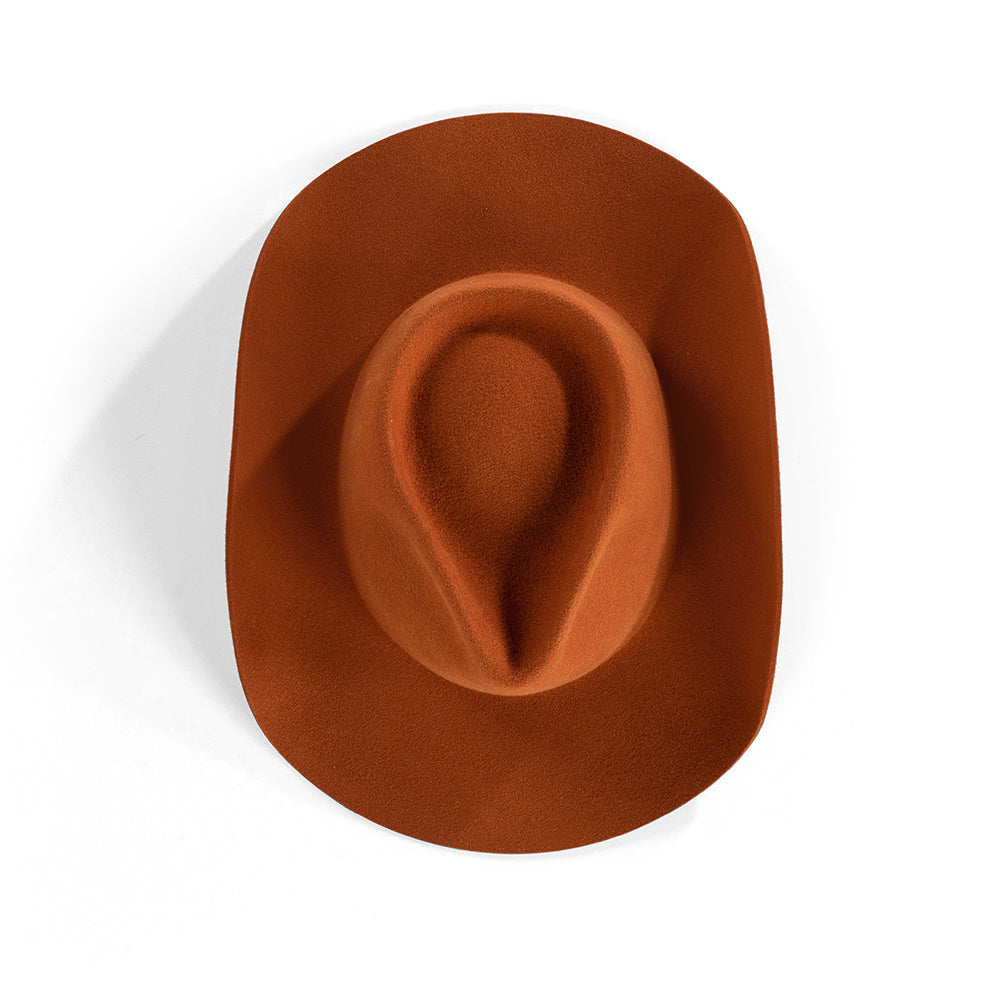 The Rodeo Terra Cotta Orange Wool Hat. The Rodeo Terra Cotta Fedora Hat Styles. Fedora Hat Styles. Wool Hat Styles.