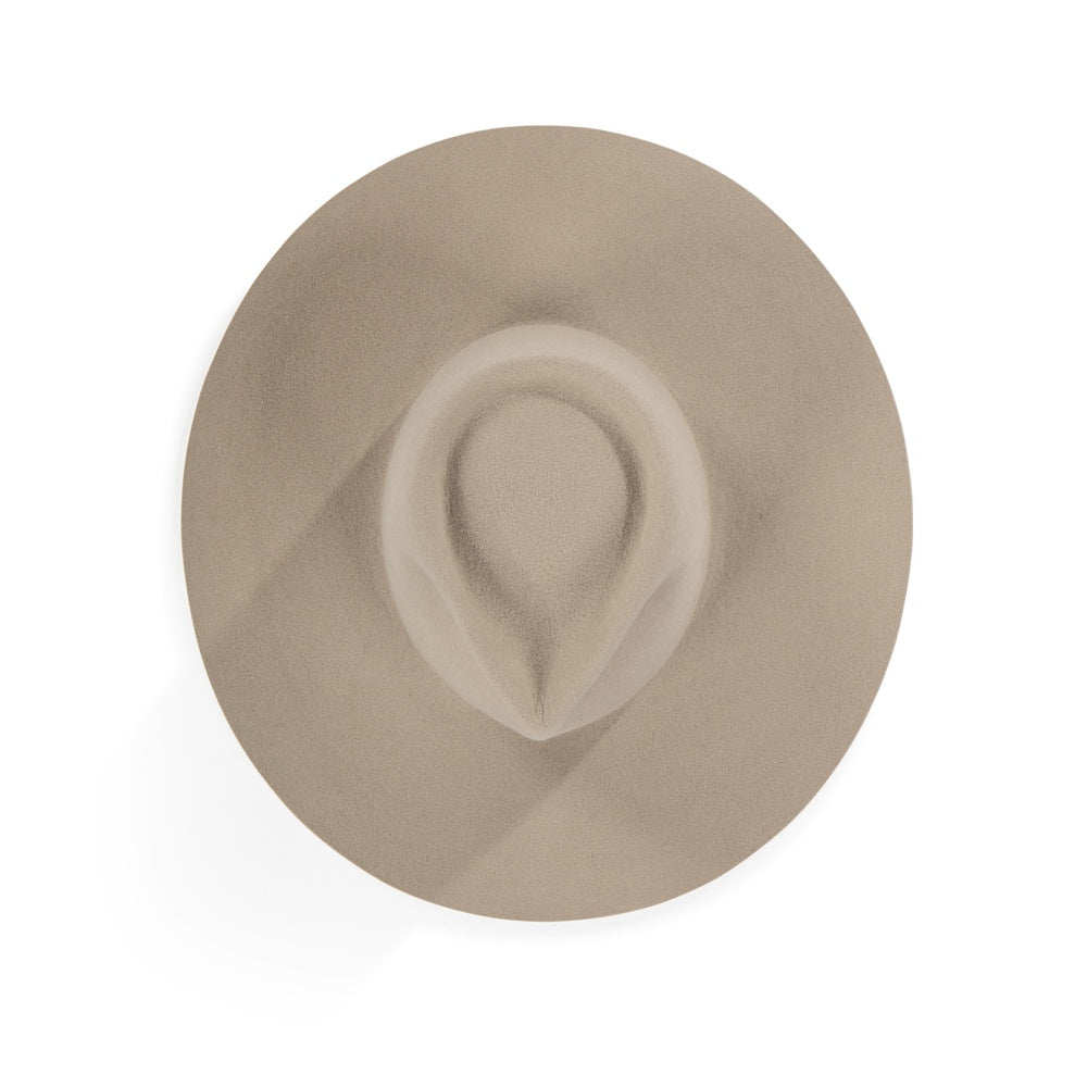 Society Smooth Shadow Hat. Bestseller. Beige Hat. Neutral. Fedora Style. Pointed Shape. Statement Hat. Sand Coloured Hat.